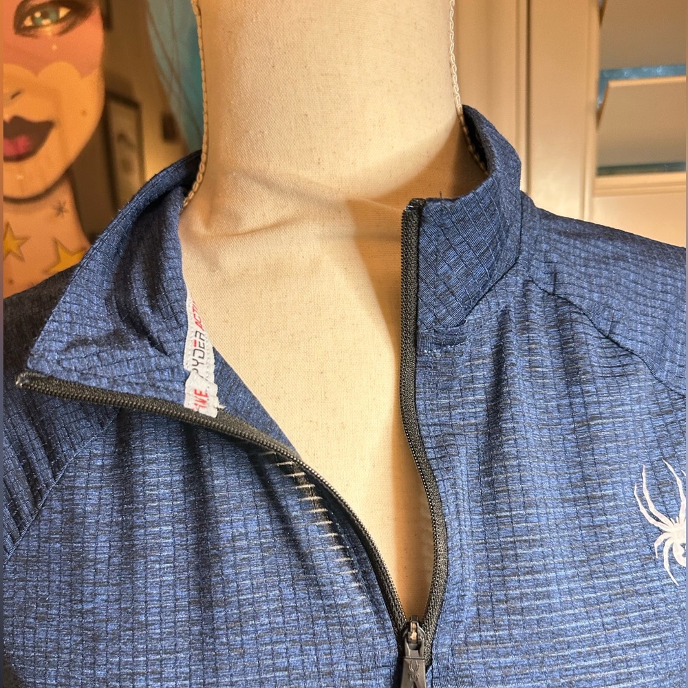 Spyder Mens 1/4 zip Size Large long sleeve pullover blue - Picture 9 of 9
